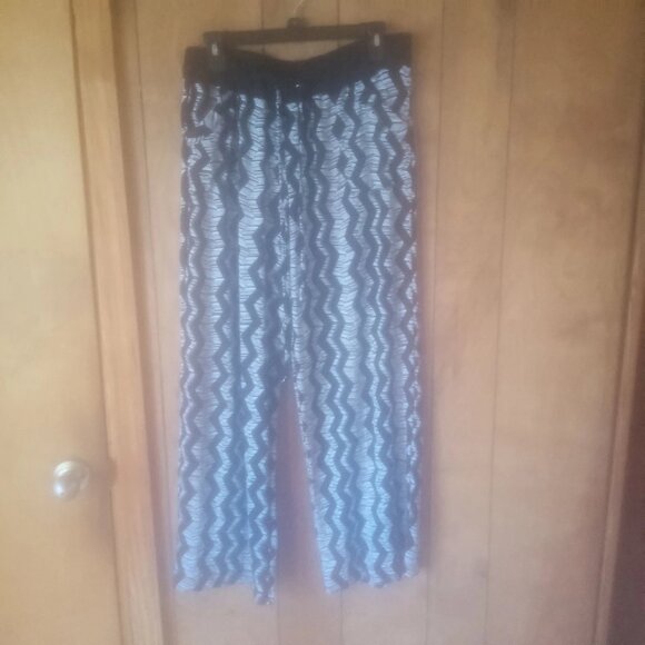 Robert Louis Women's Black White Elastic Waist Pockets Pants Size L - Picture 2 of 4